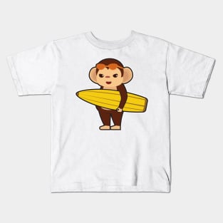 Monkey as Surfer with Surfboard Kids T-Shirt